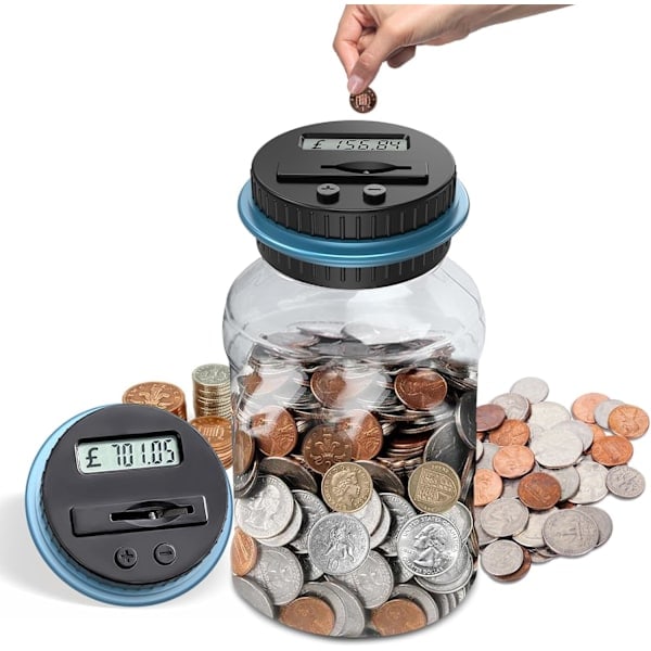 [QD] Sparpengar, 1,8L Digital Spargris med LCD-skärm och Stor Kapacitet, Automatisk Mynträknande Spargris