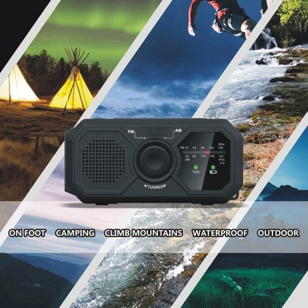 \"QD\" Väder AM / FM Radio Solcellshandvev 1200mAh PowerBank ficklampa