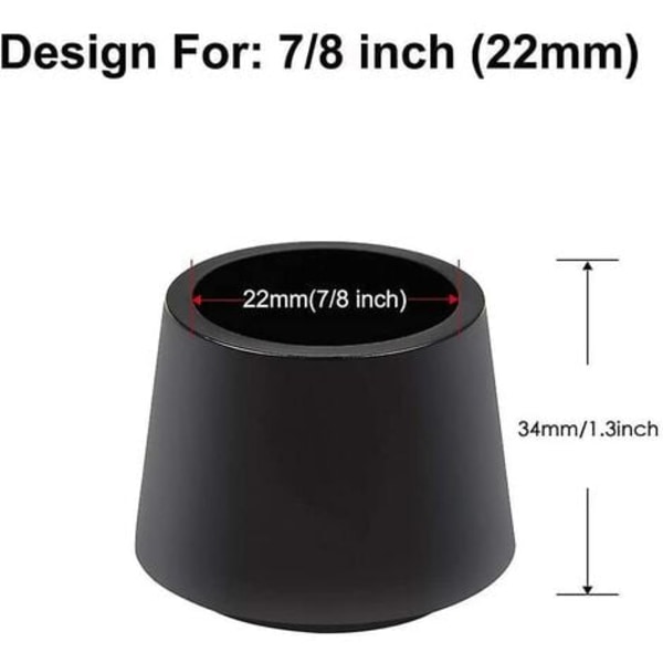 QQU-16 Tuolinjalan Suojukset, Tuolinjalan Kumisuojukset, Sisähalkaisija - 7/8 tuumaa / 22 mm, Musta