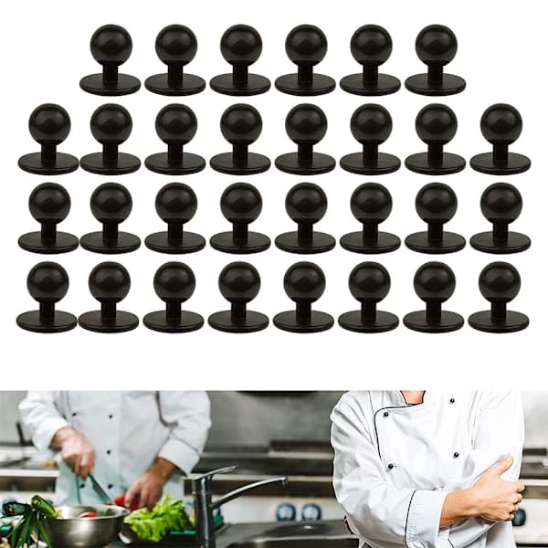 Pyöreät napit kokkitakkeihin, 30 kpl, musta, 11 mm pää