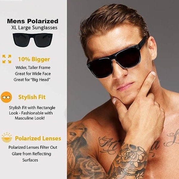 [QD] 2-pack XL Polariserade Solglasögon för Män med Breda Bågar Stora Huvuden