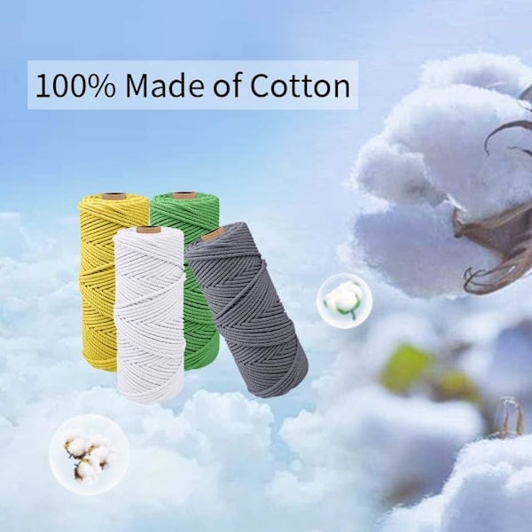 [QD] 4 st, 3mm x 10m DIY Garnrulle Rustik Snöre Bomullsrep för Stickning, Heminredning, Inslagning