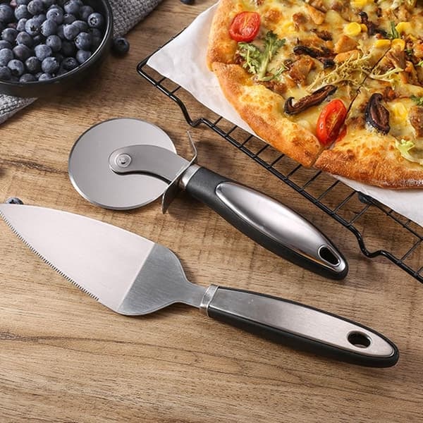 \"QD\" Pizzaskærer Pizza Slicer + Spatel servering i stål køkkenredskab