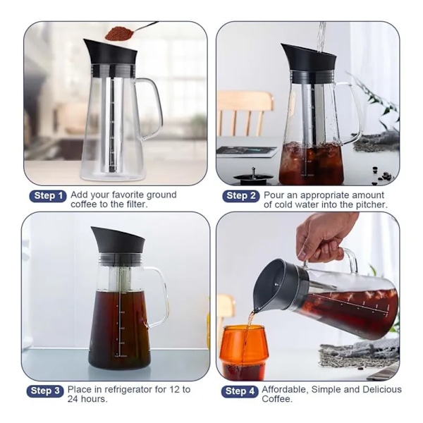 QU. Cold Brew Kaffemaskine Cold Brew Te Kande Holdbart Glas Og Lufttæt Låg Kaffekande 1.2L