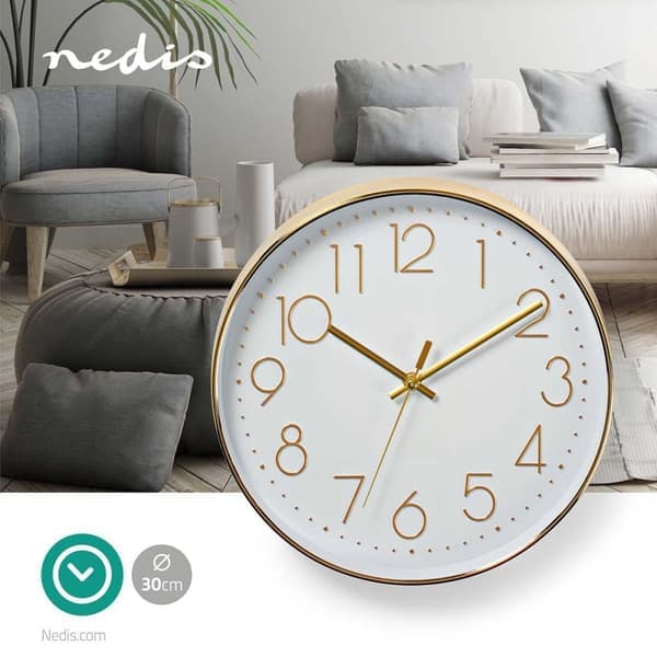 Väggklocka | Diameter: 300 mm | Plast | Guld / Vit