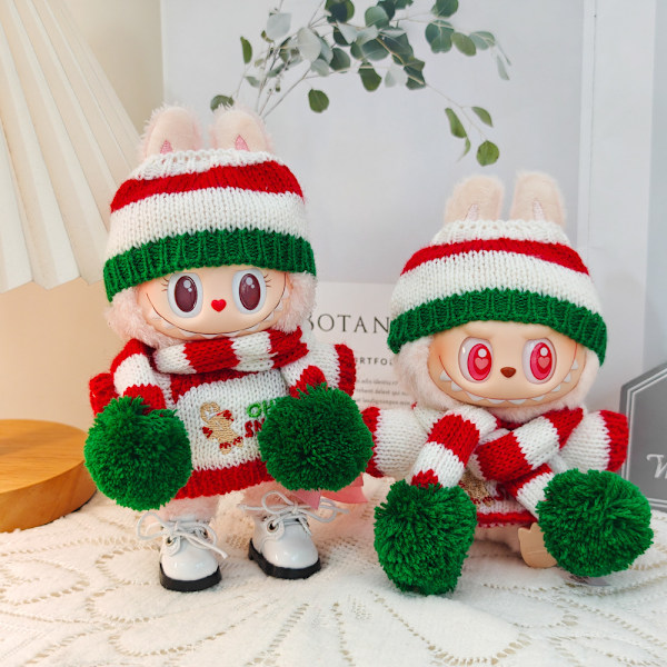 Labubu Tøj Sweater Juleoutfit Søde Hættetrøjer Halstørklæde Hat Legetøj Kjole LABUBU Dukke Blødt Tøj Nøglering Taske Vedhæng 1 cloth
