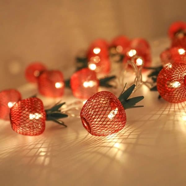/EA/10 LED æbleformede lyskæder i metalnet, batteridrevne