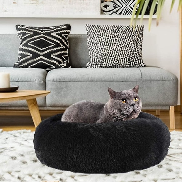 Pet Cat Bed Hund Bed, Rund Anti-slip Donut Cat Beds For Innekatter, 40 Cm 50CM svart