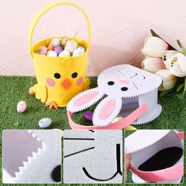 Felt Easter Basket with Rabbit and Chicken - for Easter Gift, Candy Bag and Party Favors˜QD