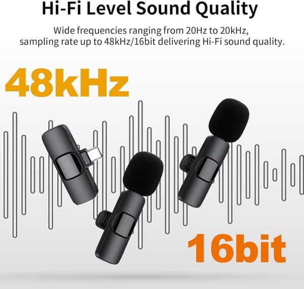 2-pakning - Lavalier-mikrofon for mobil - Trådløs - USB-C