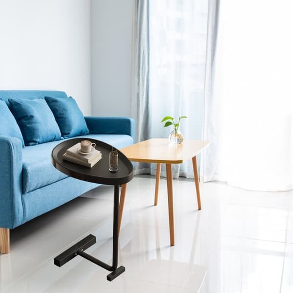 C-format sidebord Lite egg Ovalt sofaavslut Sofabord som glir under for stue Svart