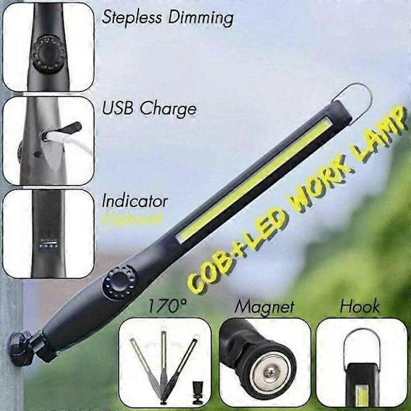 2X Genopladelig COB LED Lampe Lommelygte Nødlys Arbejdslampe Magnetisk Fleksibel Lampe_FO