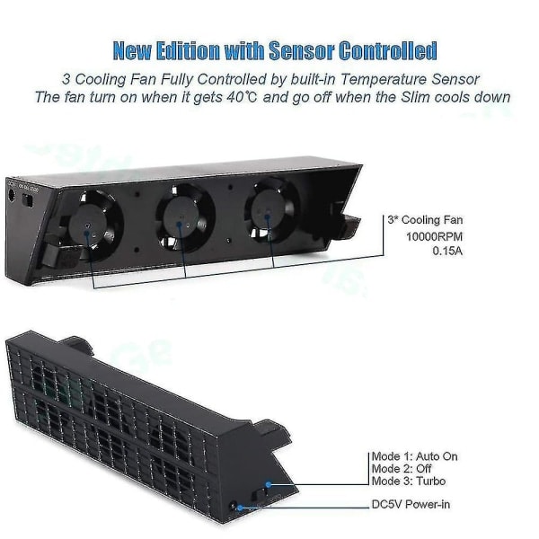 PS4 Slim Turbo Køleblæser - Ekstern USB-køler med automatisk temperatursensor til Playstation 4 Slim
