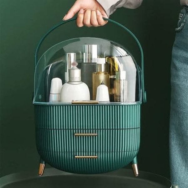Retro Sminkförvaring Sminkbox Organizer - Mörk Mintgrön_qq