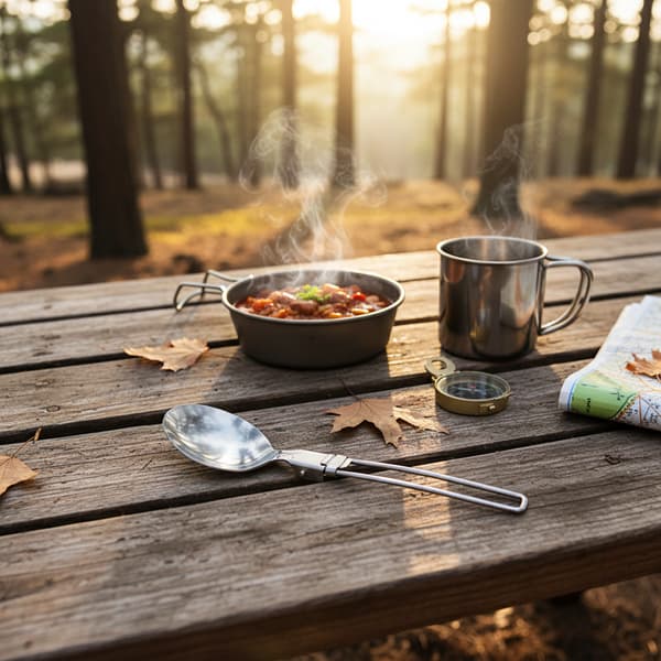 Vikbart bestickset i 304 rostfritt stål, 6-delars bärbart spatel- och skedkit för utomhuspicknick och camping