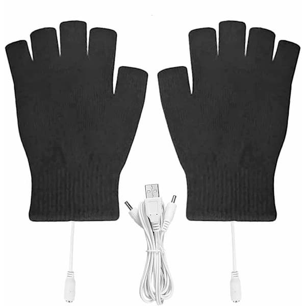 Uppvärmda handskar med USB / Vantar / Handskar / Fingerlösa handskar Svart