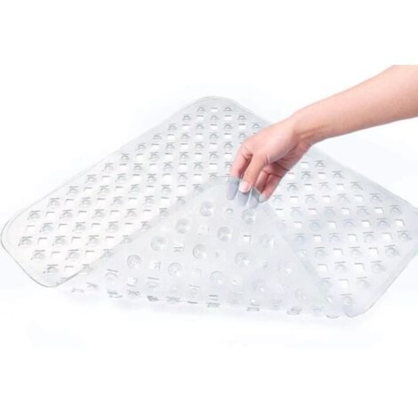 QU/53 x 53 cm Skridsikker Bademåtte, Firkantet Brusemåtte med Sugekopper, Skridsikker Måtte, Maskinvaskbar, Klar