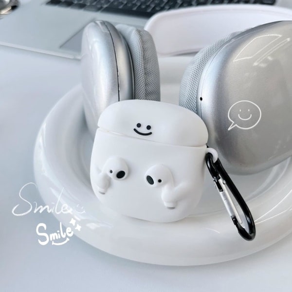 [QD] Kompatibelt med AirPods-fodral, mjukt silikon, söt 3D rolig tecknad design, stöttåligt nyckelringsskydd för flickor, kvinnor, AirPods 3 - Vit