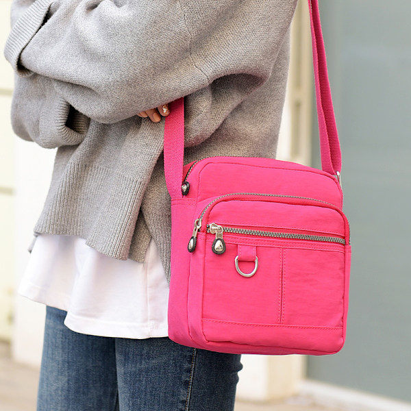 QD-2 stk Sorte og røde afslappede nylon tasker Håndtaske Skuldertaske Vandtæt Crossbody-taske til kvinder