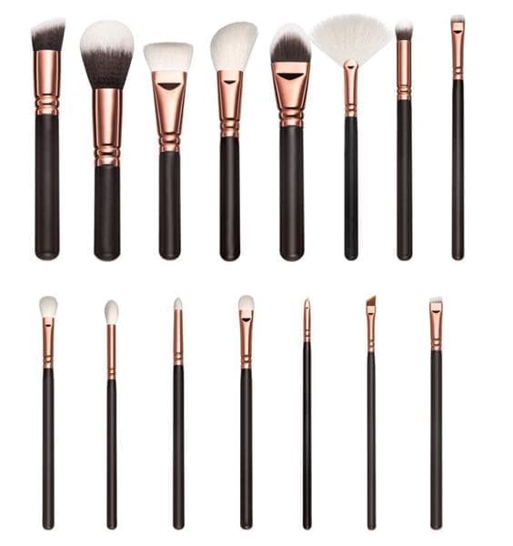 15 Professional Makeup Brushes with Stylish Storage Brown