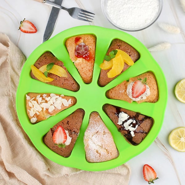 Silikonbageform Trekantet Pizzaskivekage Silikonform 8 Hulrum Silikonkageform Non Stick Kageportion Form Grøn Form