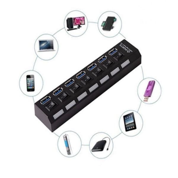 /QD/USB 7-portars adapter för PC Laptop 5G Mbps + 5V Ström GOBRO
