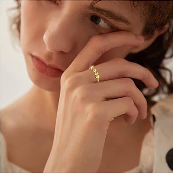 2 stk. justerbare angstringe til kvinder med perler, stressaflastningsring, spinnerring, meditationsring, guld