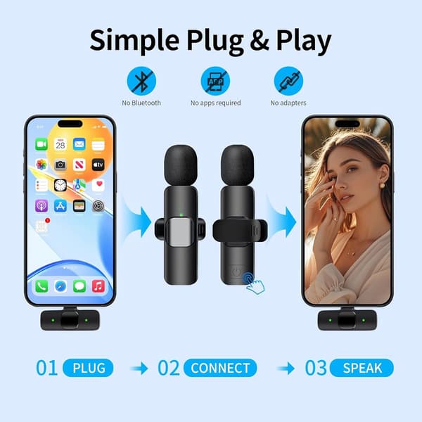 Trådløs Lavalier-mikrofon til iPhone, Mini Bluetooth-mikrofon med støjreduktion, LED-display, drejelig clips og 12 timers batteritid til vlogging og TikTok