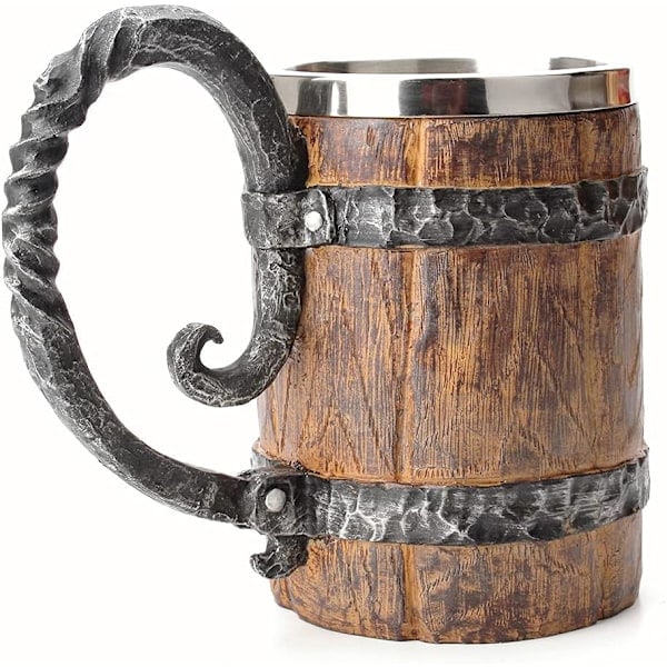 \"QD\" Otartu Vintage oluttuoppi, jossa keinotammesta valmistettu ulkonäkö, keskiaikainen retro viikinki ruostumattomasta teräksestä valmistettu kahvikuppi, Stein Tankard, 17oz/500ML muki
