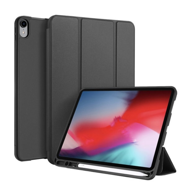 [QD] Fodral, praktisk magnetisk festing støtter Apple Pencil-paring og lading Tri-Fold vertikalt deksel - svart