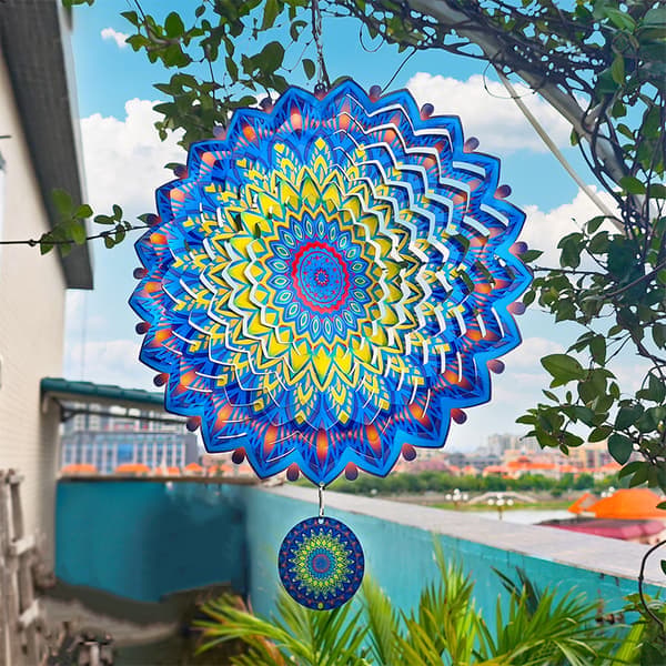3D-pyörivä Mandala-tuulikello - Keltainen & Sininen