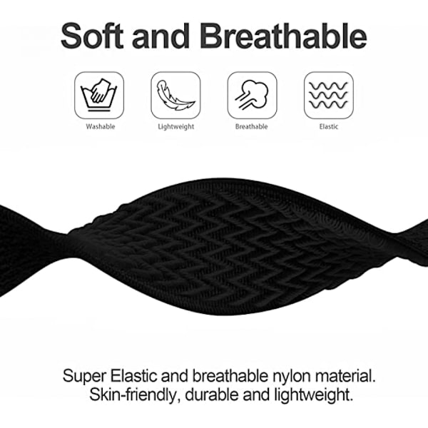 QU/4-pak elastisk nylonrem kompatibel med Fitbit Versa 3 / Fitbit Sense, justerbar elastisk stof smartwatch sportsrem (Sort/Rosarosa/Hvid/S