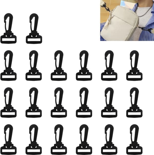 200-pak roterende plastik krogclips, sort, til stropper/kamera