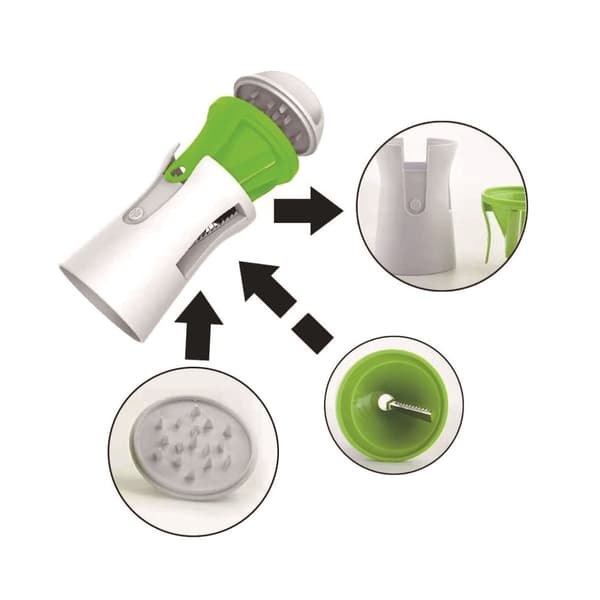 Grønnsaksspiralizer med 3 utskiftbare blader og fingerbeskyttelse for gulrot, agurk, squash, hvit grønn