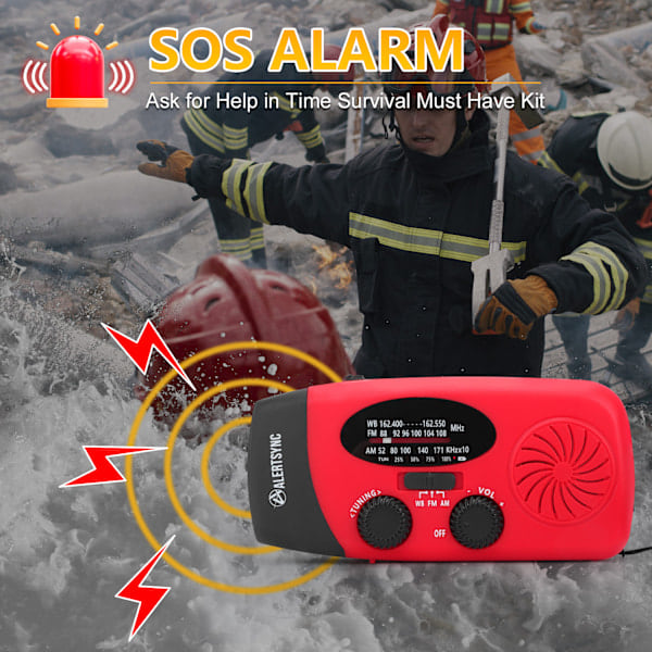 QD-Vevradio med solcellepanel, LED-lommelykt og 2000mA Powerbank SOS