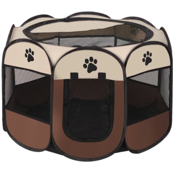 QU/73x73x43cm Hundegård, Valpeinnhegning for Hunder, Katter, Kaniner, Sammenleggbar Innendørs og Utendørs Bruk (Kaffe)