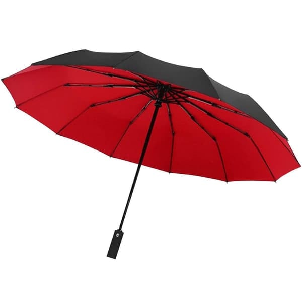 /QD/Paraply, Kompakt - 105 cm - Sort / Rød