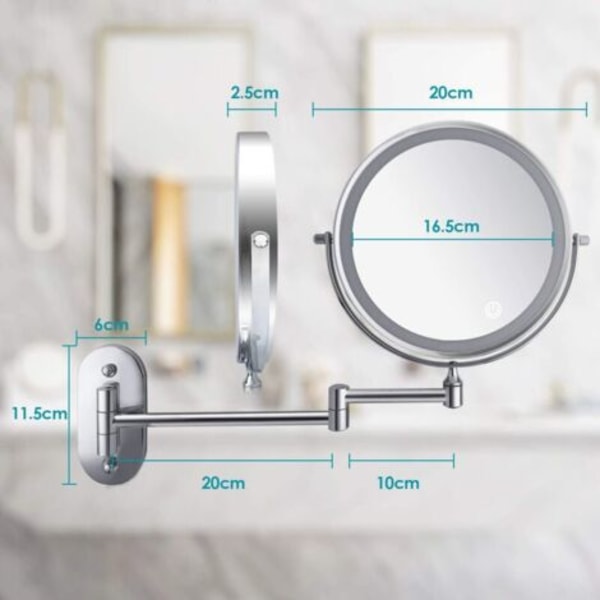 QU/Väggmonterad sminkspegel, belyst väggmonterad förstoringsspegel, 1X/10X dubbelsidig väggspegel, 360° roterande förlängning co