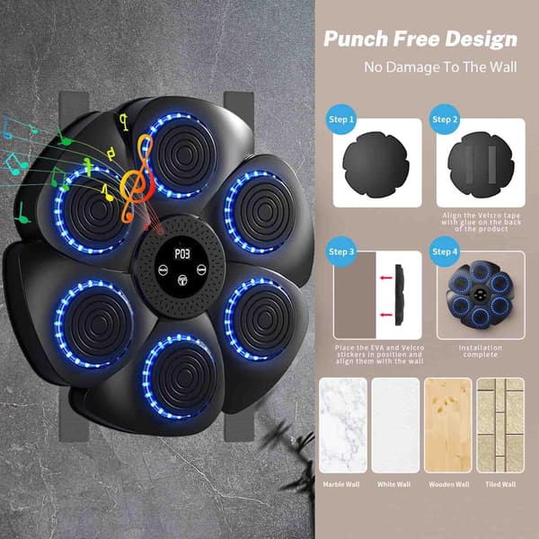Smart Bluetooth Boksesekk med Hansker - 9 Hastigheter & Nedtellingsmoduser for Veggmontering[JUN]
