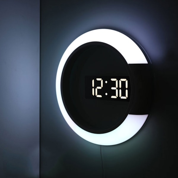 QU)3D LED vægur Digitalt bordur Alarm Spejl hul Wa