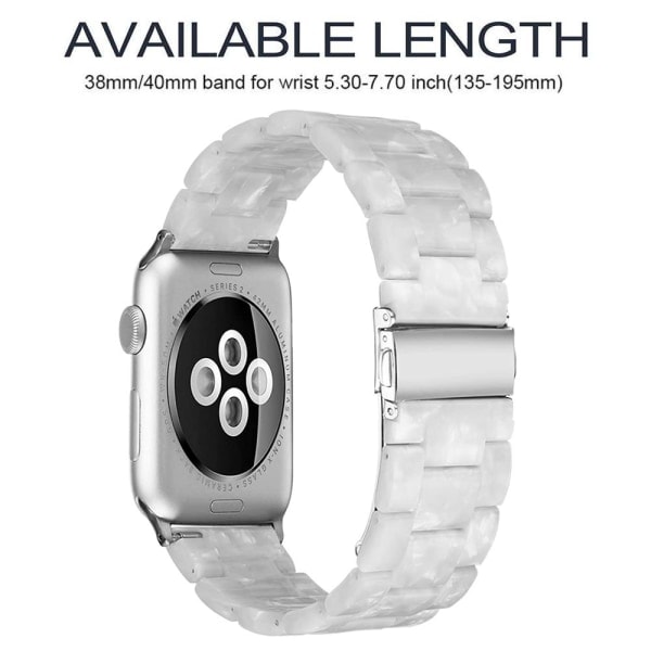 [QD] Kompatibel med Apple Watch armbånd 38-40mm/42-44mm Serie 5/4/3/2/1, Smalt harpiksarmbånd -38-40mm-Perlehvid