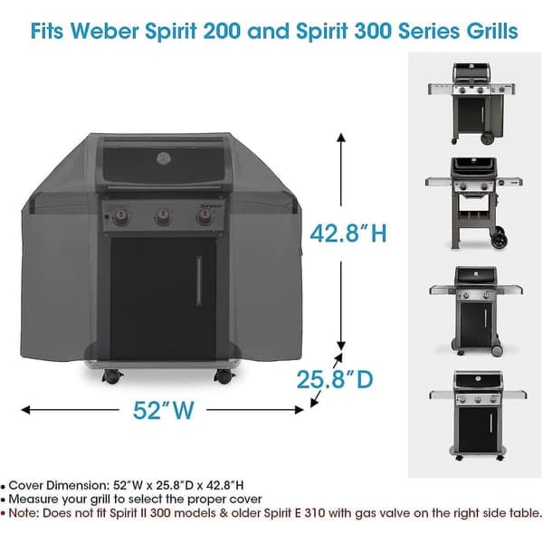 \"QD\" 52-tommers trekk for Weber Spirit 200 og 300-serien, trekk for utendørsgrill, kraftig vanntett trekk, falmingsbestandig grill C
