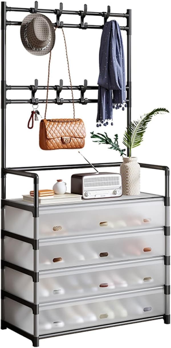4/5-Tier Garment Rack with Shoe Storage, Freestanding Hall Tree with Coat Hooks