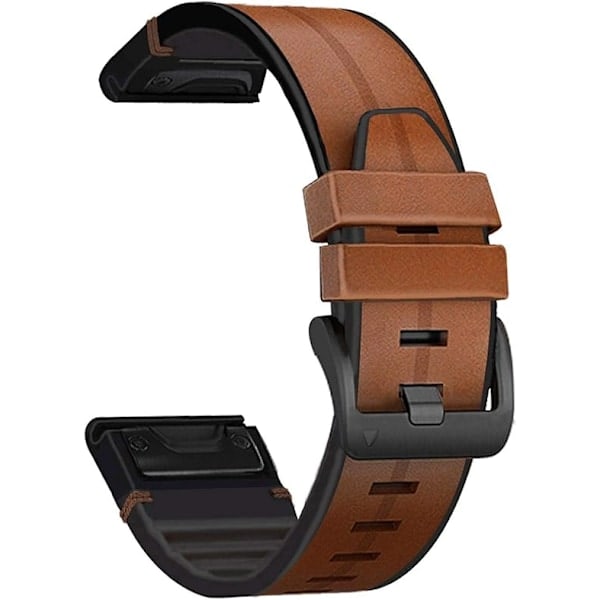 [QD] Garmin Fenix 7 / Fenix 6 / Fenix 5 / EPIX 2 -kellon ranneke, Quick Fit 22 mm pehmeä aitoa nahkaa silikonisella hihalla, joka kestää hikeä