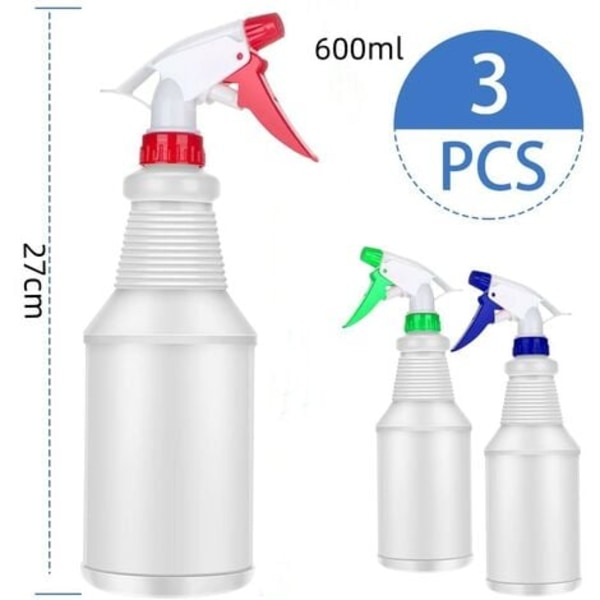 #QD#Sprayflasker Tom Sprayer 3 stk. 600ML genopfyldelig plastsprayflaske med spray- og jetindstillinger til rengøring af køkkenhavevandingsplanter