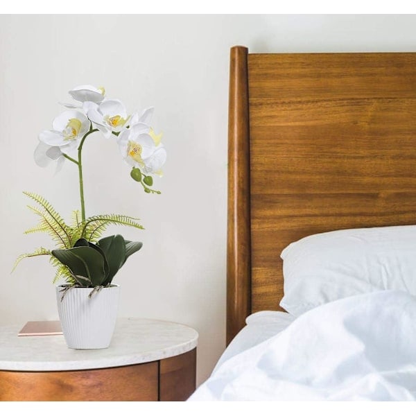 \"QD\" Vit Konstgjord Orkidé i Vit Kruka, Vit Phalaenopsis Orkidé Badrum Inomhus Dekoration