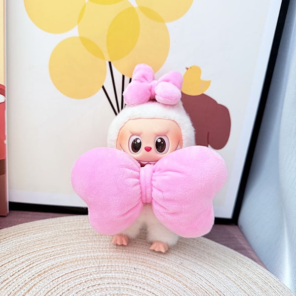 /QU/Labubu Vauvan Vaatteet Setti Ensimmäinen ja Toinen Sukupolvi Vinyylinukke Tarvikkeet 15-17cm Pehmeä Hai Hirvi Mehiläinen Lelu Tyyli Pink bowknot cloth only one size