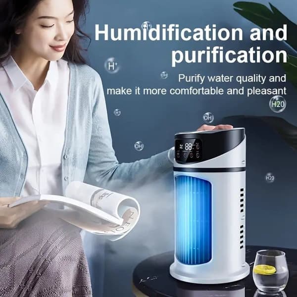 Bærbar 3-i-1 Mini Luftkøler – Aircondition, Luftfugter og Ventilator, 6 Hastigheder, Timer & Lavt Støjniveau