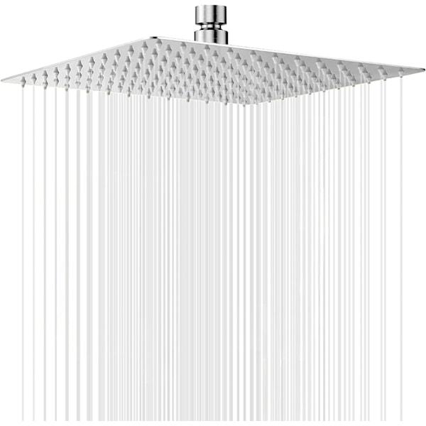 QU*30 cm (12 tommer) regndusj, dusjhode, rustfritt stål, AISI304, regndusj, antikalkmunnstykke, dusjhode, kvadratisk (sølv)