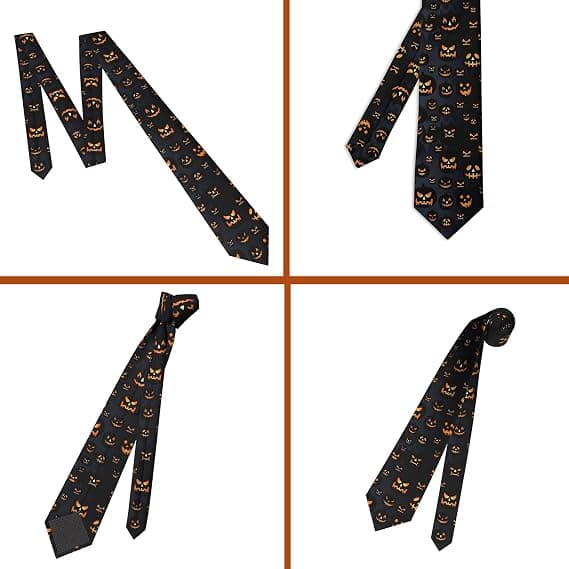 Halloween-slips til mænd, slips med græskarmotiv, blød polyestersatin, let at binde, én størrelse, perfekt til Halloween-fest, cosplay og som gave